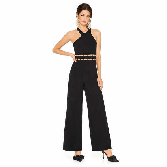 REVOLVE Finders Keepers Solar Black Halter Neck Backless Wide Leg Jumpsuit - Picture 9 of 9